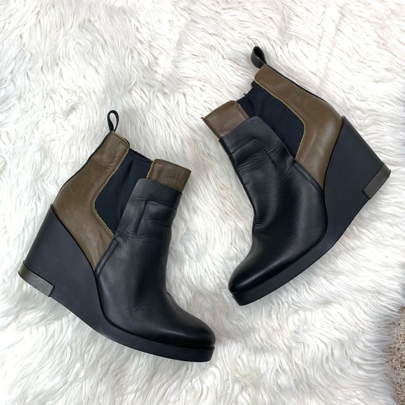 Miista Shoes - Miista Leather Black Green Color Block Wedge Boots